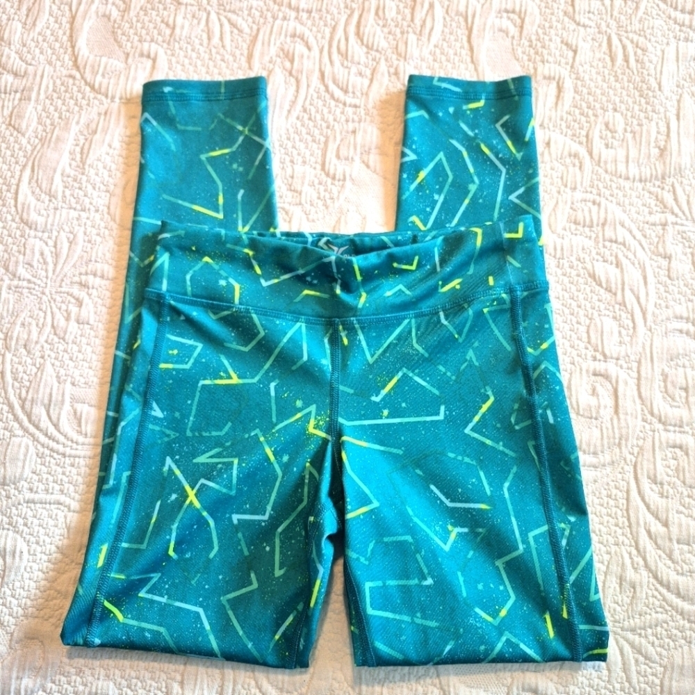 Old Navy Active girls size 8 Go Dry leggings green/teal, yellow, EUC